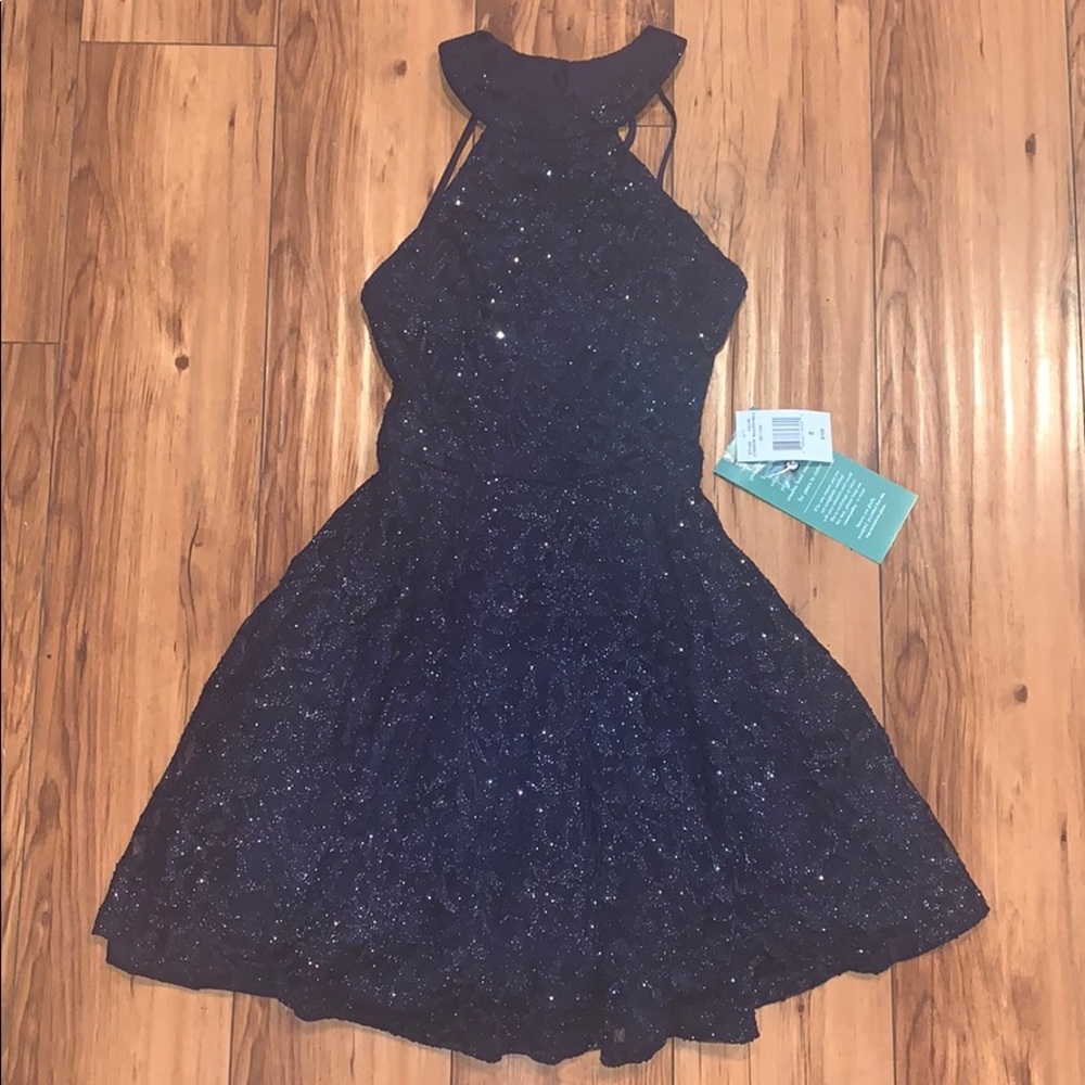 NWT Juniors B SMART Navy Formal Sparkle Dress Sz 0